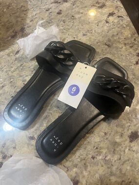 a new day Black Chain-Trim Slide Sandals